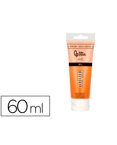 Pintura acrilica liderpapel tubo de plastico de 60 ml color naranja permanente