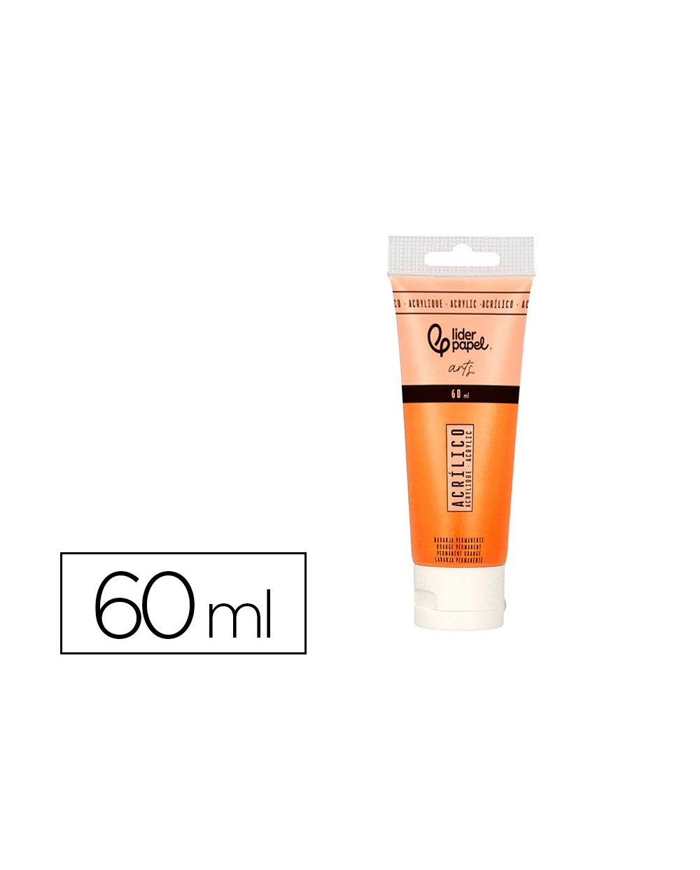 Pintura acrilica liderpapel tubo de plastico de 60 ml color naranja permanente
