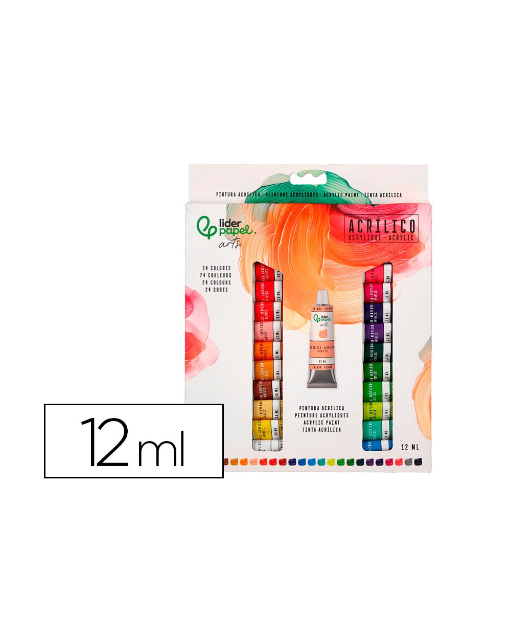 Pintura acrilica liderpapel caja de 24 tubos de aluminio de 12 ml colores surtidos