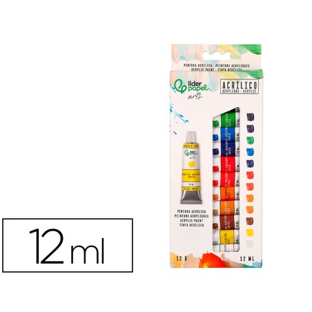 Pintura acrilica liderpapel caja de 12 tubos de aluminio de 12 ml colores surtidos