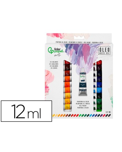 Pintura al oleo liderpapel caja de 24 tubos de aluminio de 12 ml colores surtidos