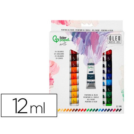 Pintura al oleo liderpapel caja de 24 tubos de aluminio de 12 ml colores surtidos