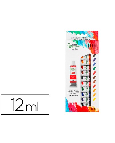 Pintura al oleo liderpapel caja de 12 tubos de aluminio de 12 ml colores surtidos