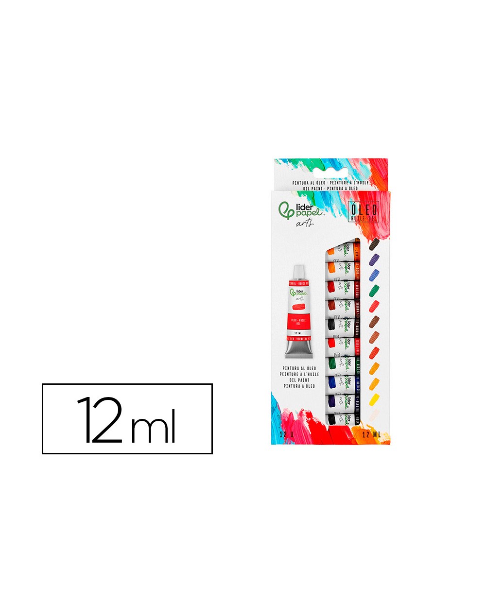 Pintura al oleo liderpapel caja de 12 tubos de aluminio de 12 ml colores surtidos