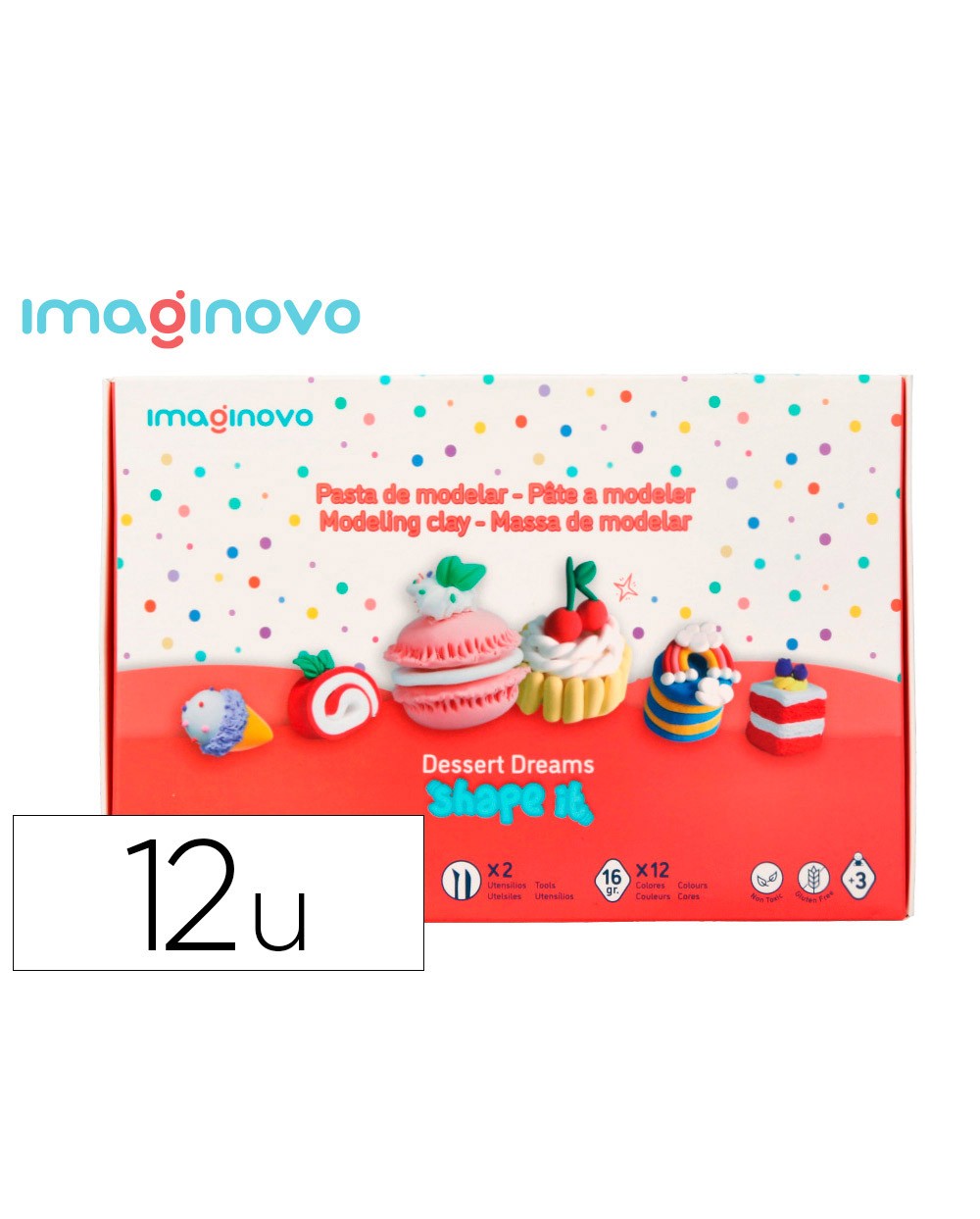 Pasta para modelar imaginovo de secado al aire set de 12 colores shape it dessert dream herramientas e instrucciones