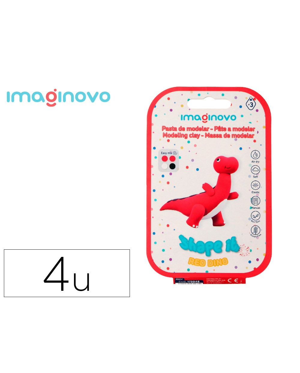 Pasta para modelar imaginovo de secado al aire set de colores surtidos con instrucciones dinosaurio rojo