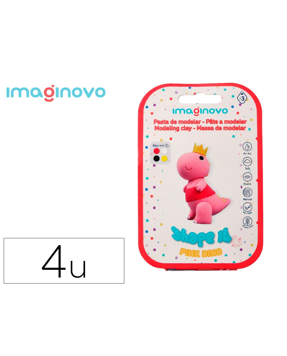 Pasta para modelar imaginovo de secado al aire set de colores surtidos con instrucciones dinosaurio rosa