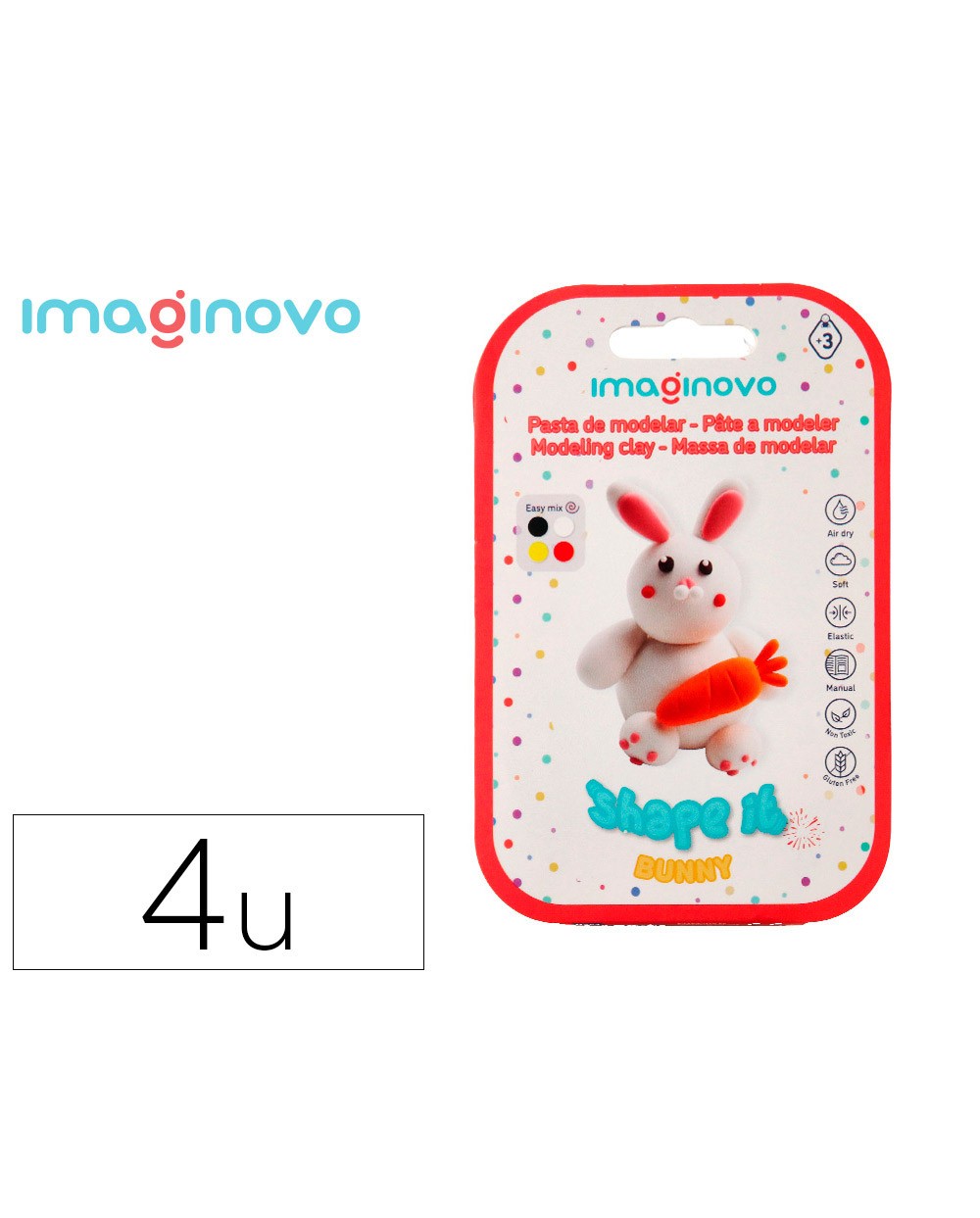 Pasta para modelar imaginovo de secado al aire set de colores surtidos con instrucciones conejito