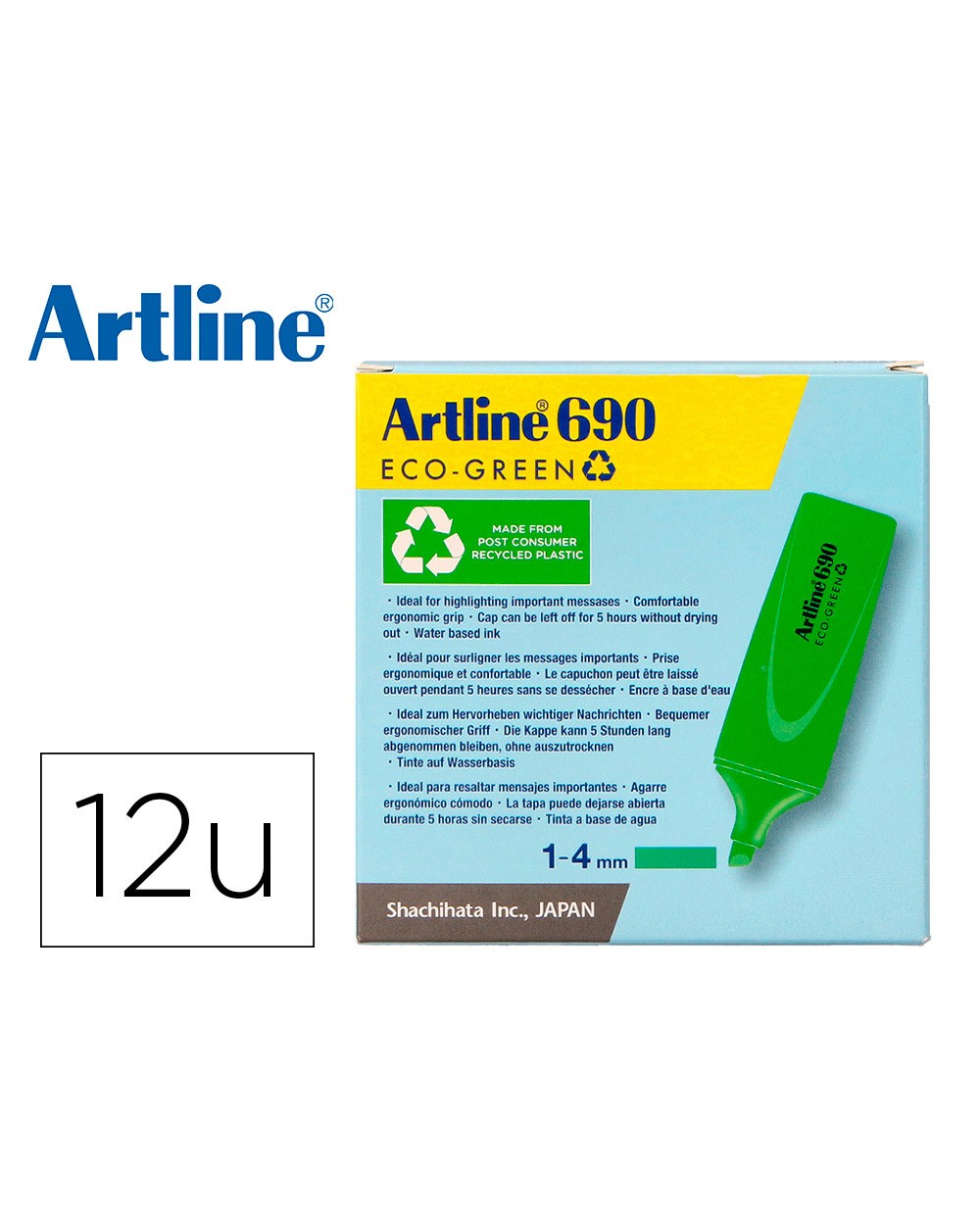 Rotulador artline fluorescente ek 690 eco green punta biselada verde