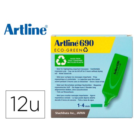 Rotulador artline fluorescente ek 690 eco green punta biselada verde