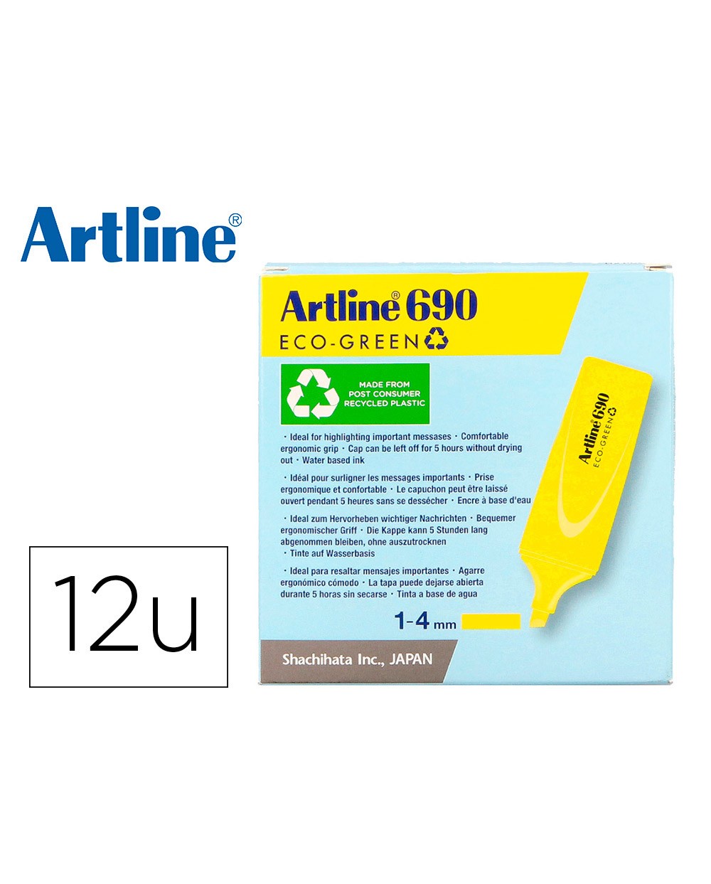 Rotulador artline fluorescente ek 690 eco green punta biselada amarillo