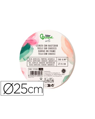 Bastidor redondo liderpapel lienzo grapado parte trasera algodon 100 borde madera 25 cm gramaje 280g m2
