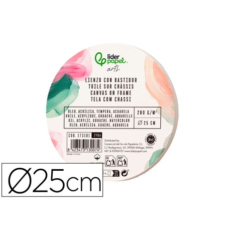 Bastidor redondo liderpapel lienzo grapado parte trasera algodon 100 borde madera 25 cm gramaje 280g m2