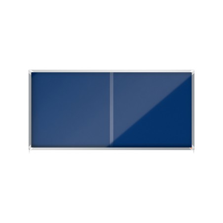 Vitrina de anuncios nobo premium plus fieltro azul con puerta corredera 27 x din a4 2000x970 mm
