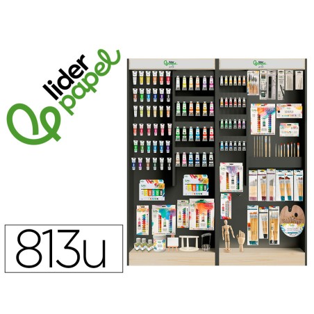 Expositor de bellas artes liderpapel suelo madera con 813 unidades surtidas 1716x300x1900 mm