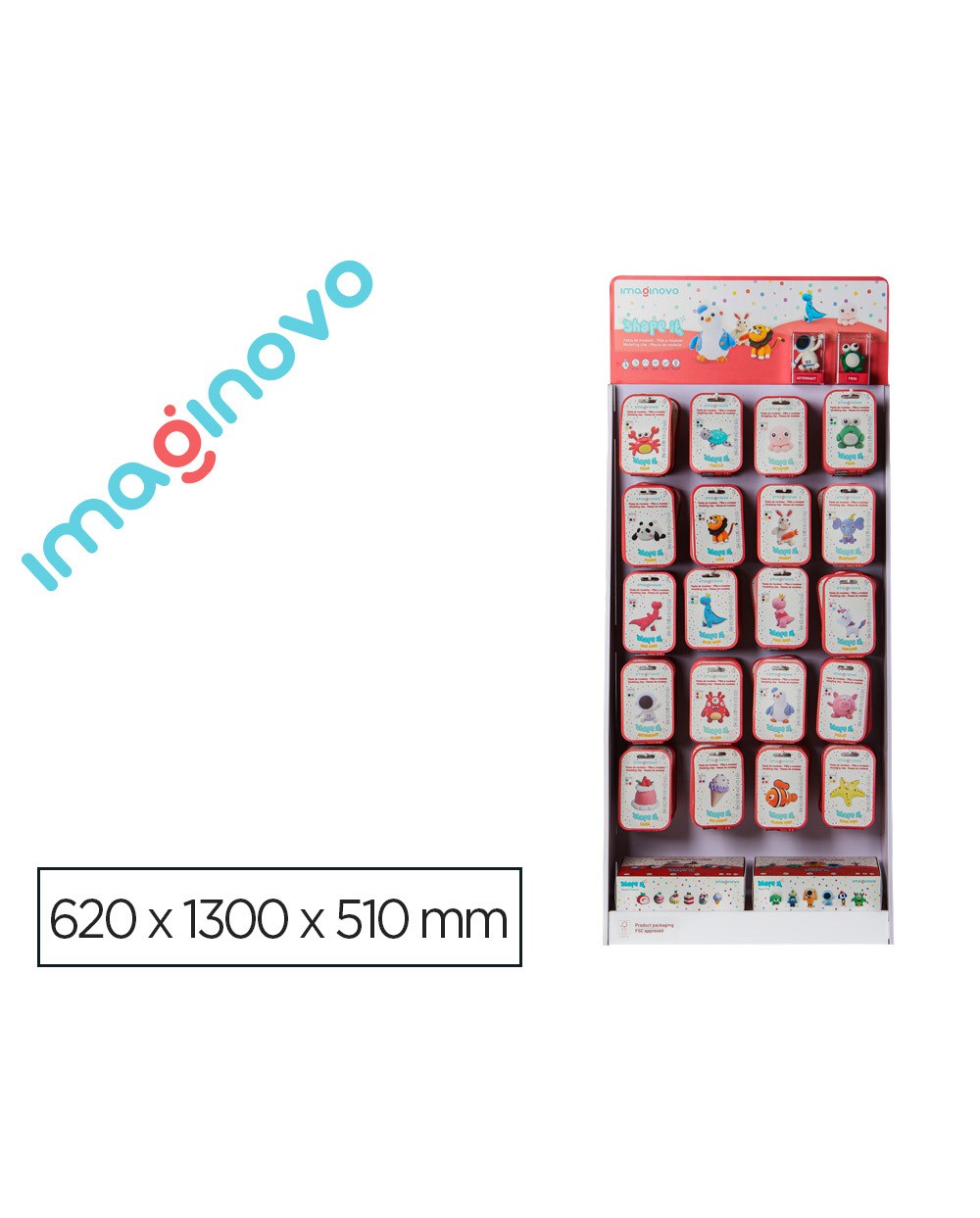 Expositor pasta para modelar imaginovo de secado al aire set de colores con 20 ganchos 64 unidades 620x1300x500 mm