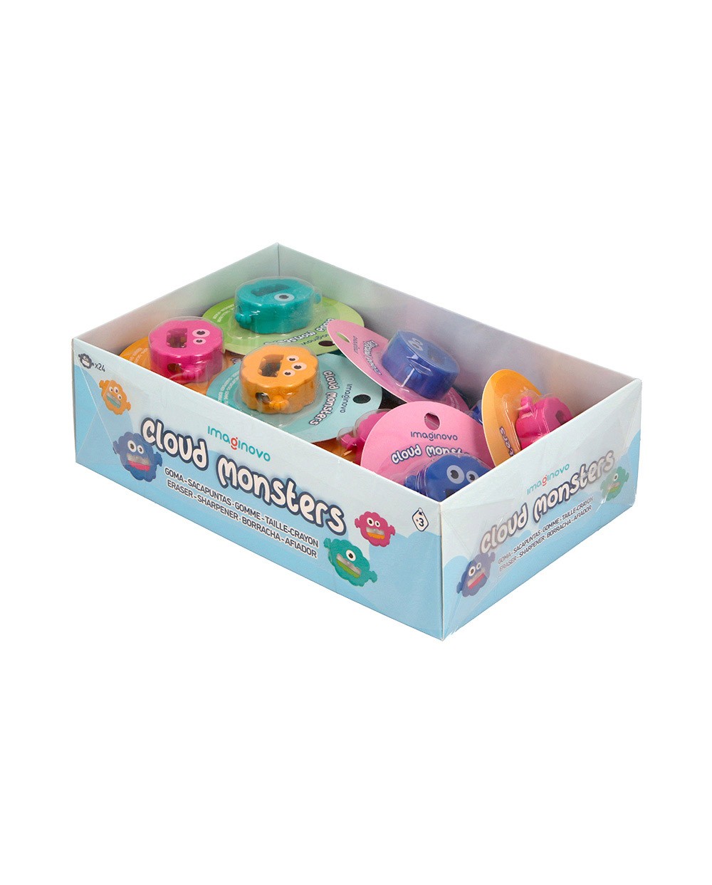 Goma de borrar imaginovo erase it monstruo con sacapuntas colores surtidos