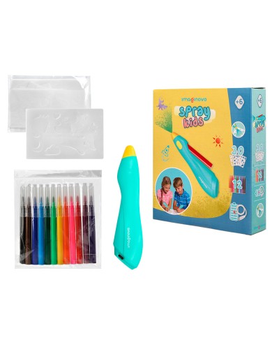 Aerografo infantil imaginovo recargable con usb contiene 30 plantillas y 12 rotuladores colores surtidos