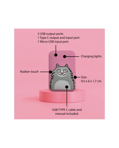 Bateria externa wondee mr wonderful 10000 mah gato rosa