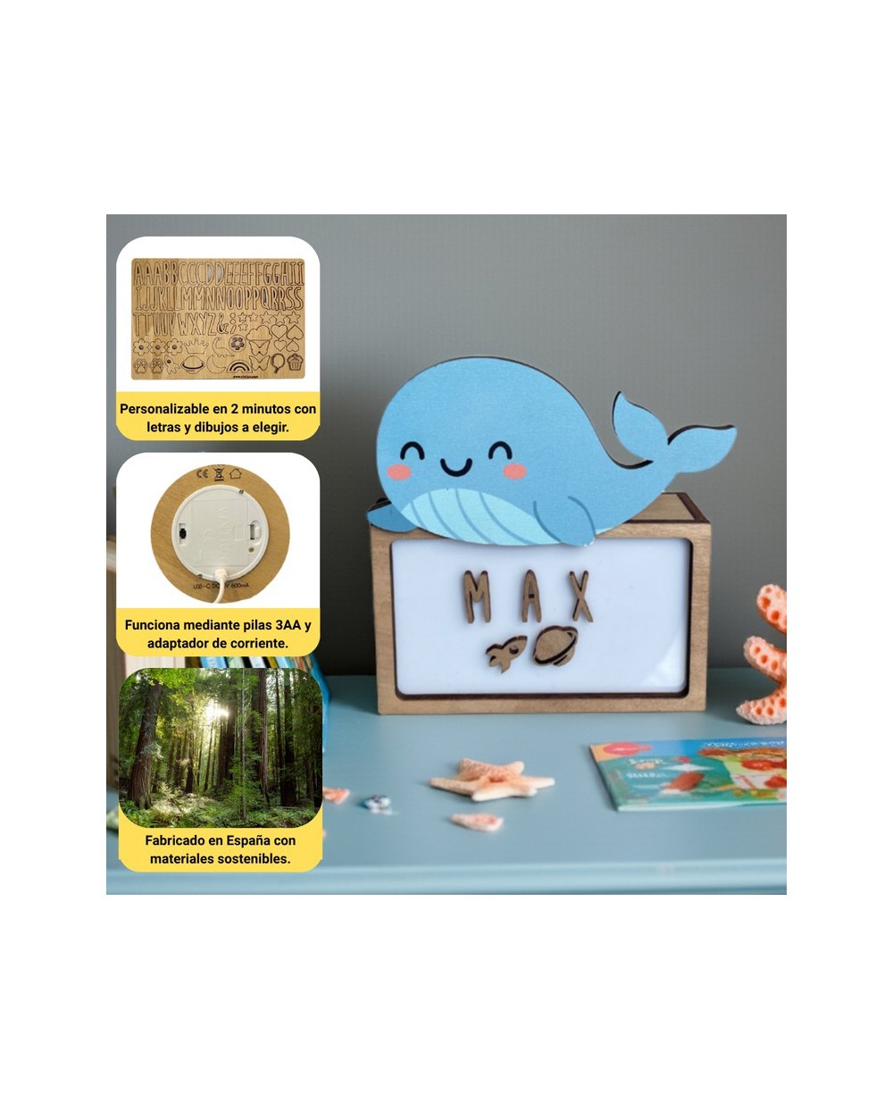 Lampara wondee vintiun personalizable ballena