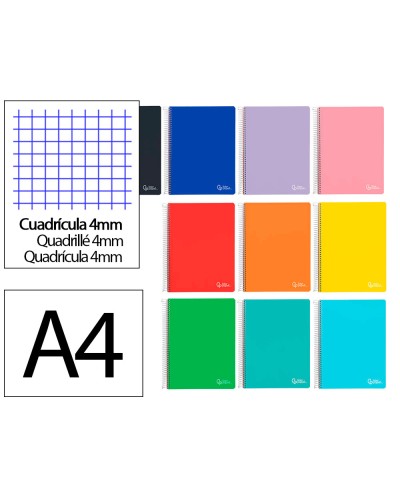 Cuaderno espiral liderpapel a4 witty tapa dura 120h 90gr cuadro 4mm con margen colores surtidos