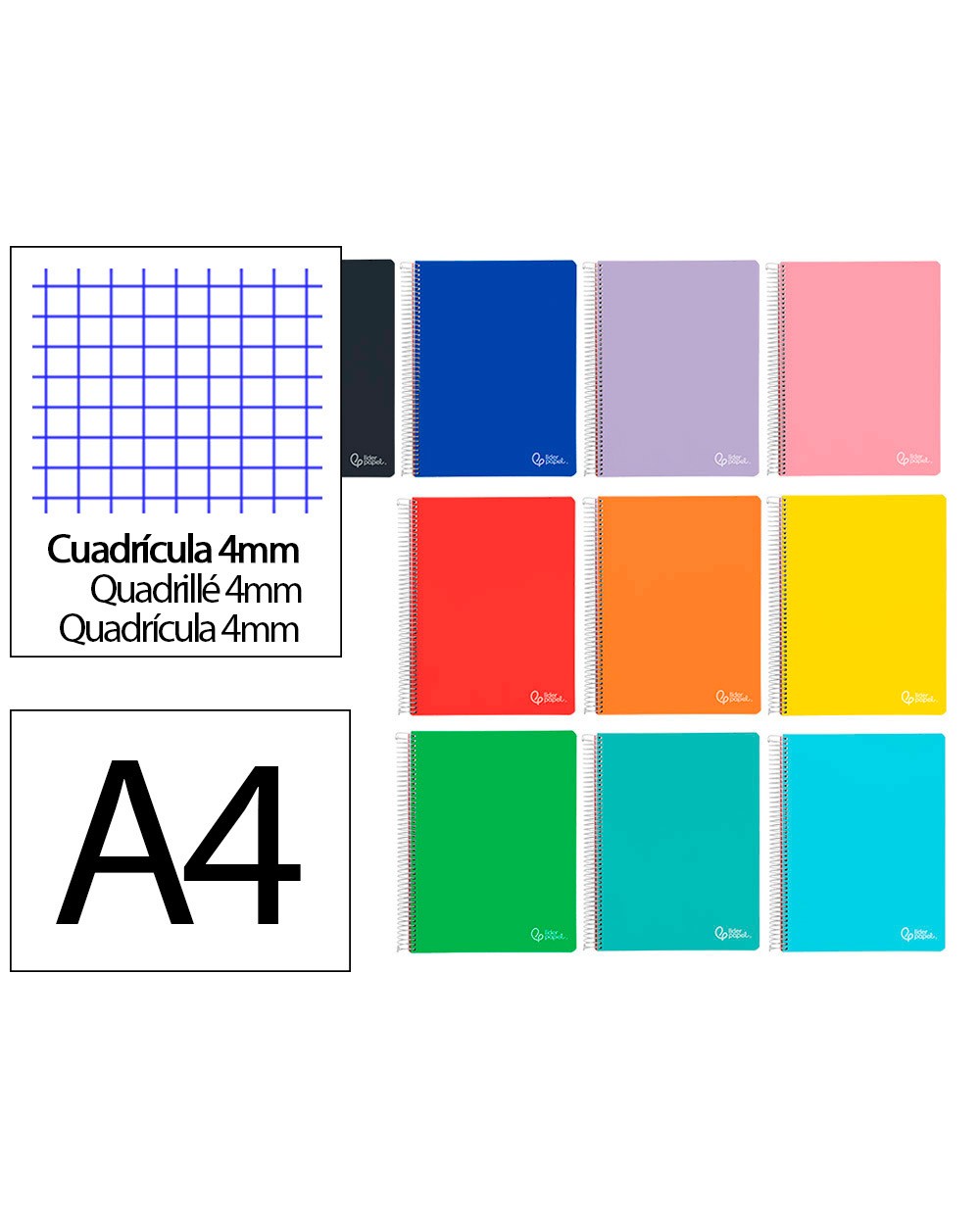 Cuaderno espiral liderpapel a4 witty tapa dura 120h 90gr cuadro 4mm con margen colores surtidos