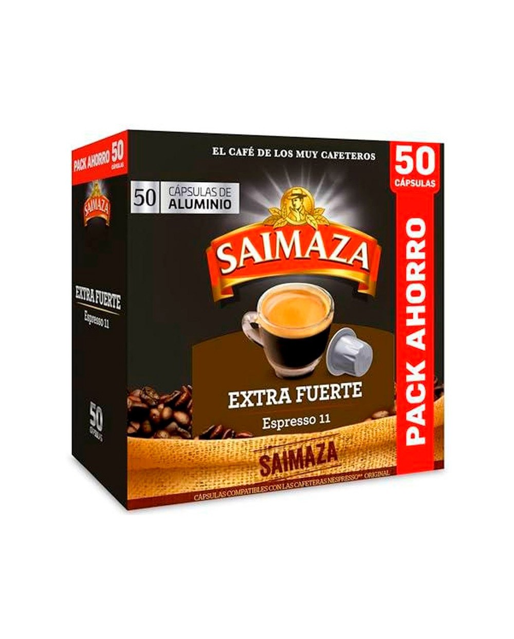 Cafe saimaza extra fuerte espresso intensidad 11 caja de 50 capsulas compatible nespresso