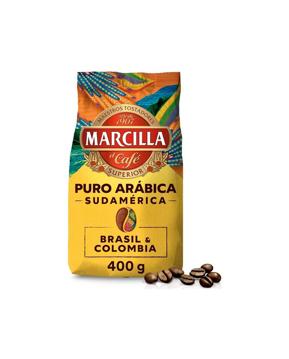 Cafe en grano marcilla superior puro arabica sudamerica brasilcolombia paquete de 400 gr