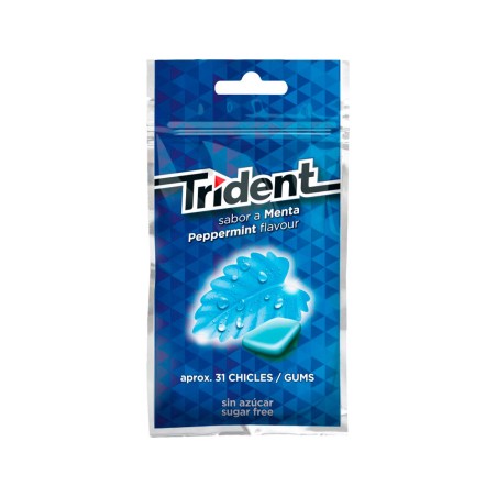 Chicle trident grageas sabor menta sin azucar bolsa de 435 gr