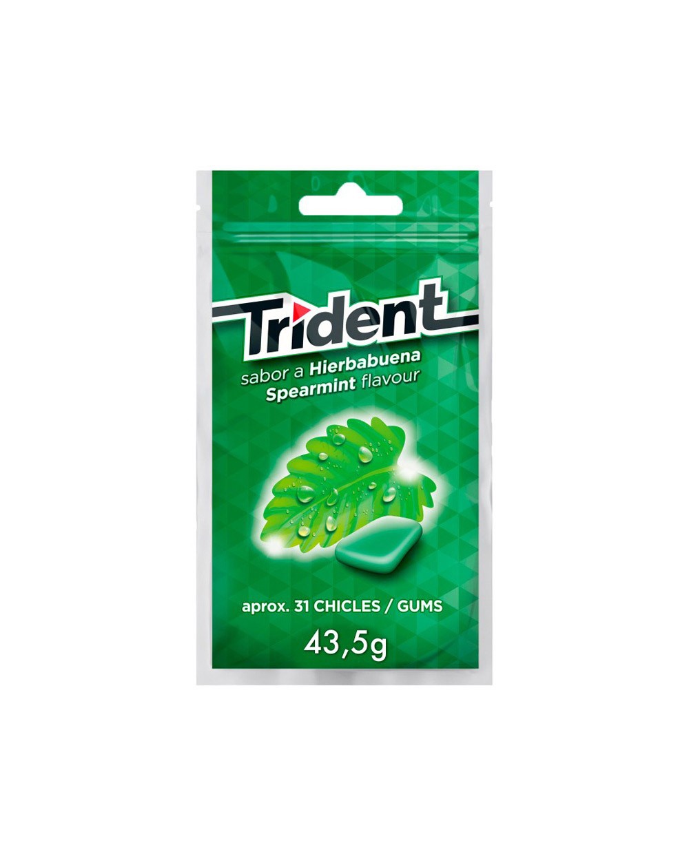 Chicle trident grageas sabor hierbabuena sin azucar bolsa de 435 gr