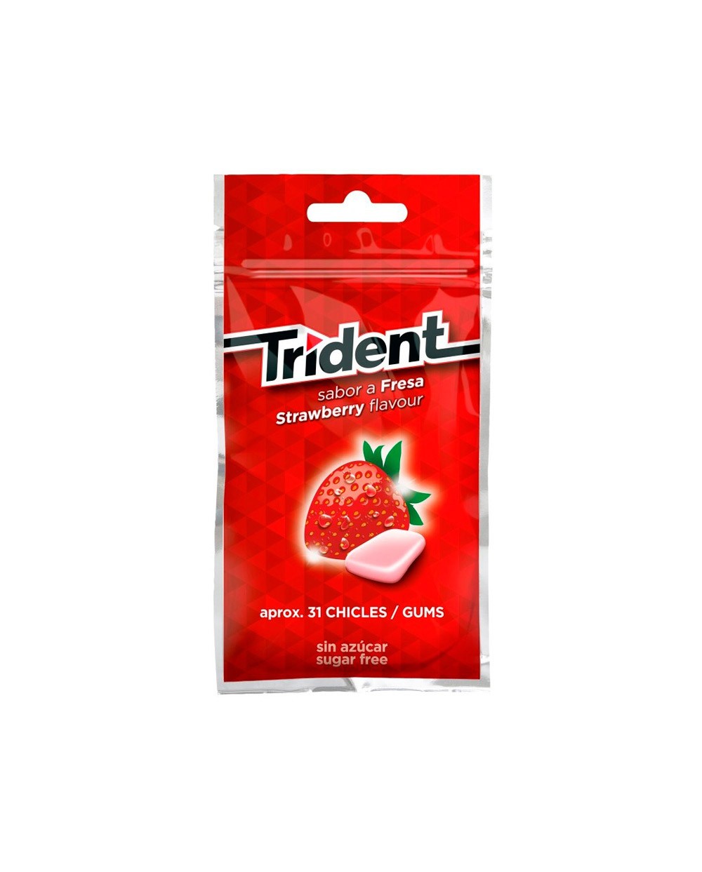 Chicle trident grageas sabor fresa sin azucar bolsa de 435 gr