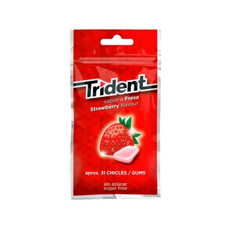 Chicle trident grageas sabor fresa sin azucar bolsa de 435 gr