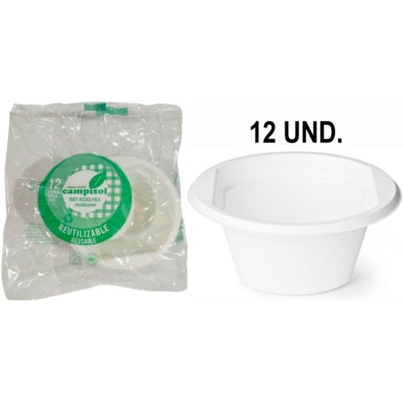 Cuenco de plastico reutilizable campisol 250 ml paquete de 12 unidades
