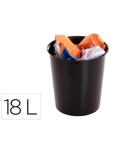Papelera plastico archivo 2000 color negro capacidad 18 litros con opcion aro sujetabolsa 290x310 mm