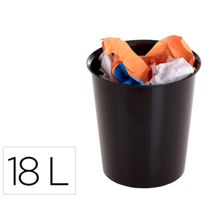 Papelera plastico archivo 2000 color negro capacidad 18 litros con opcion aro sujetabolsa 290x310 mm
