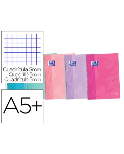 Cuaderno espiral oxford touch pastel europeanbook 5 tapa extradura din a4 120 hojas cuadro 5 mm colores surtidos