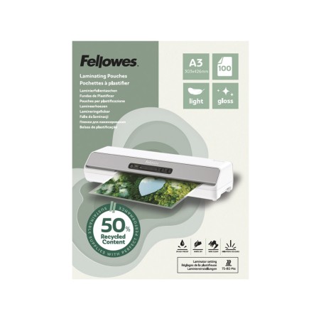 Bolsa de plastificar fellowes recicladas brillo din a3 80 mc pack de 100 unidades