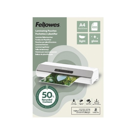 Bolsa de plastificar fellowes recicladas brillo din a4 80 mc pack de 100 unidades