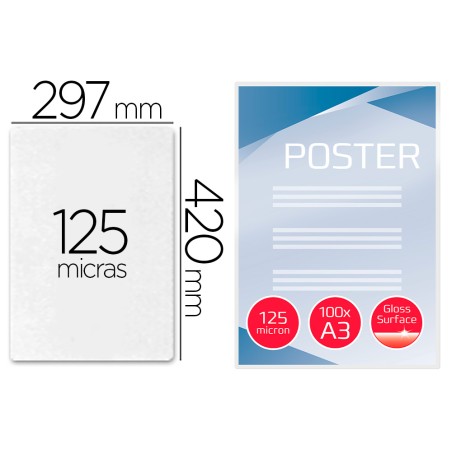 Bolsa de plastificar gbc din a3 2x125 micras caja de 100 unidades