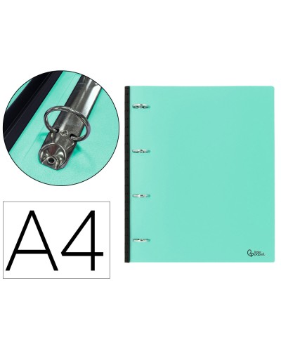 Carpeta liderpapel 4 anillas redondas 25 mm polipropileno din a4 ultra compacta con lomo extensible 4 cm verde