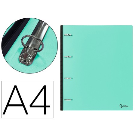 Carpeta liderpapel 4 anillas redondas 25 mm polipropileno din a4 ultra compacta con lomo extensible 4 cm verde