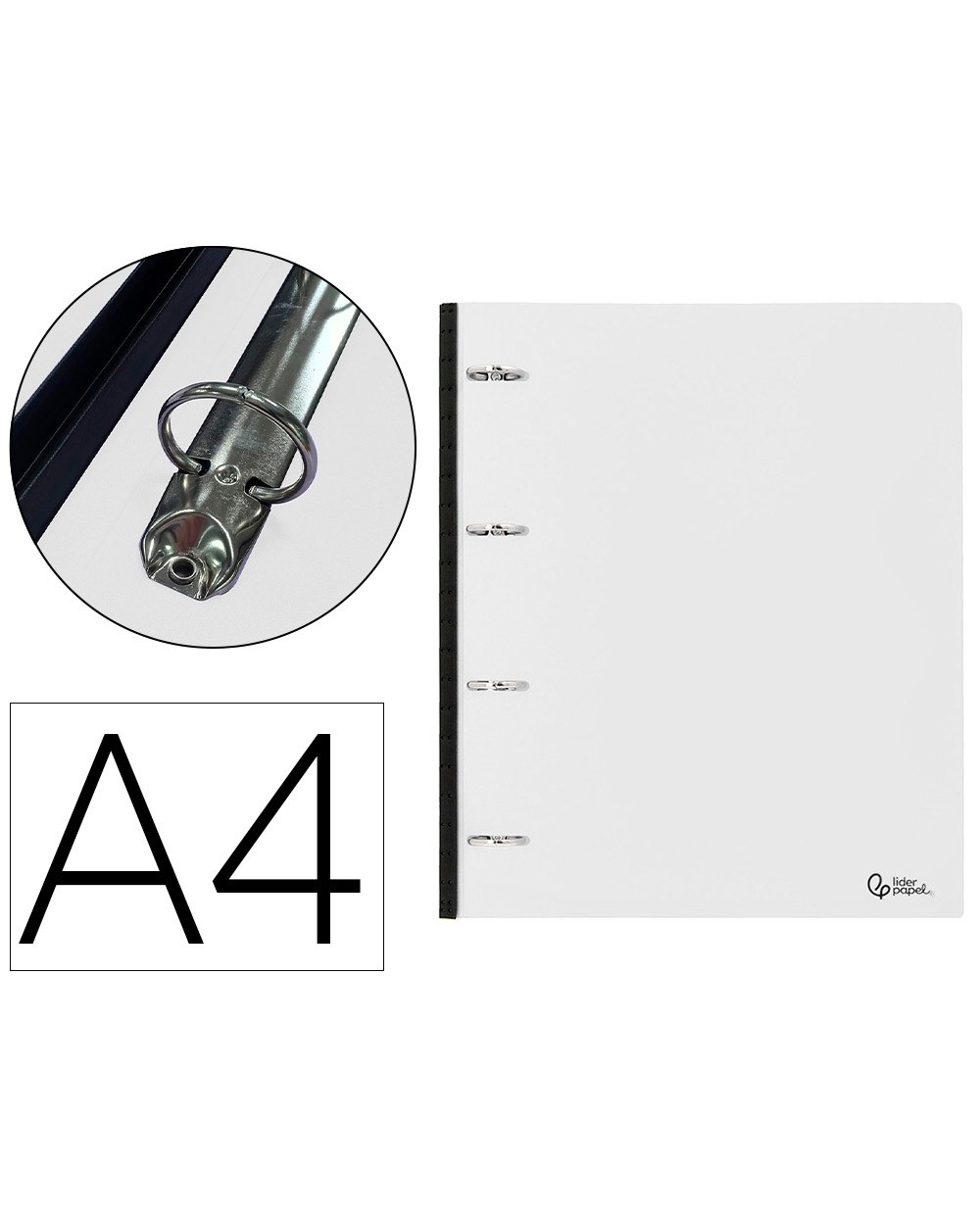 Carpeta liderpapel 4 anillas redondas 25 mm polipropileno din a4 ultra compacta con lomo extensible 4 cm translucida