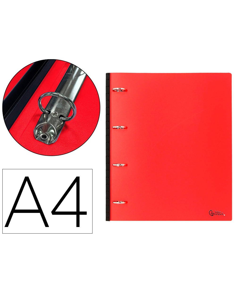 Carpeta liderpapel 4 anillas redondas 25 mm polipropileno din a4 ultra compacta con lomo extensible 4 cm rojo