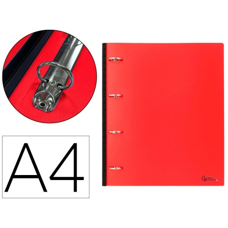 Carpeta liderpapel 4 anillas redondas 25 mm polipropileno din a4 ultra compacta con lomo extensible 4 cm rojo