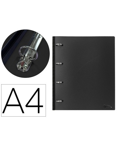 Carpeta liderpapel 4 anillas redondas 25 mm polipropileno din a4 ultra compacta con lomo extensible 4 cm negro