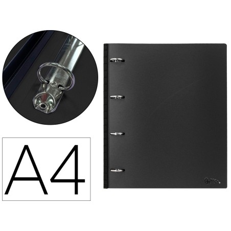 Carpeta liderpapel 4 anillas redondas 25 mm polipropileno din a4 ultra compacta con lomo extensible 4 cm negro