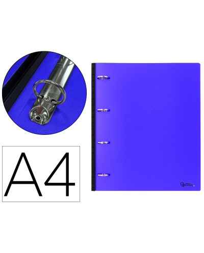 Carpeta liderpapel 4 anillas redondas 25 mm polipropileno din a4 ultra compacta con lomo extensible 4 cm azul