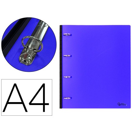 Carpeta liderpapel 4 anillas redondas 25 mm polipropileno din a4 ultra compacta con lomo extensible 4 cm azul