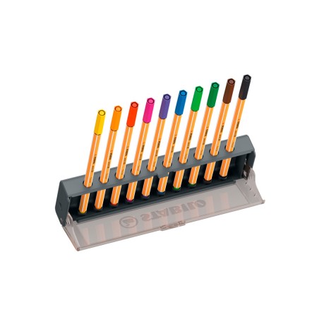 Rotulador stabilo punta de fibra point 88 estuche click set de 10 unidades colores surtidos