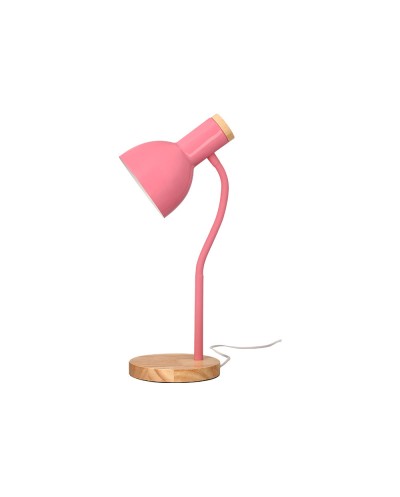 Lampara de escritorio q connect orion metalica con detalles de madera brazo flexible color rosa